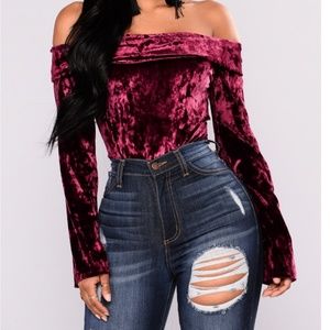 Red velvet off the shoulder body suit